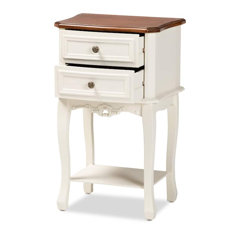 Baxton Studio Darla Classic and Traditional French White and Cherry Brown Finished Wood 2-Drawer End Table