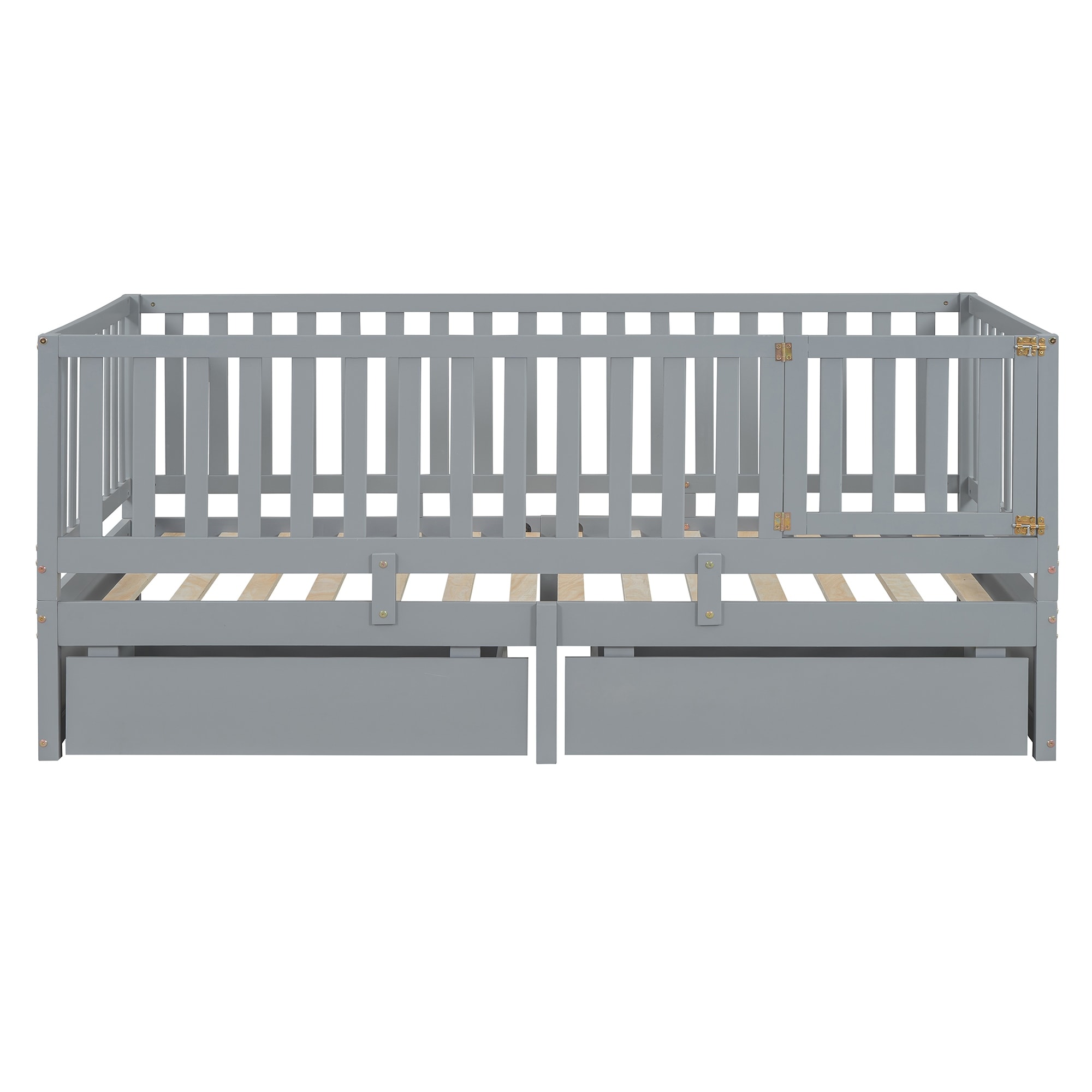 Wood Daybed with Fence Guardrails and 2 Drawers