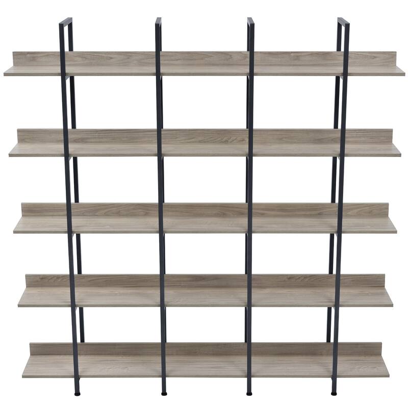 5 Tier Bookcase Home Office Open Bookshelf, Vintage Industrial Style Shelf with Metal Frame, MDF Board