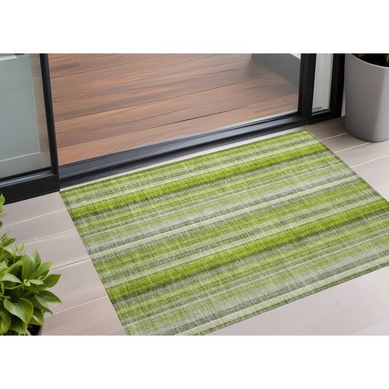 Alvari Stripe Weather Resistant Timeless Fusion Outdoor Rug - 2' x 3' - Green