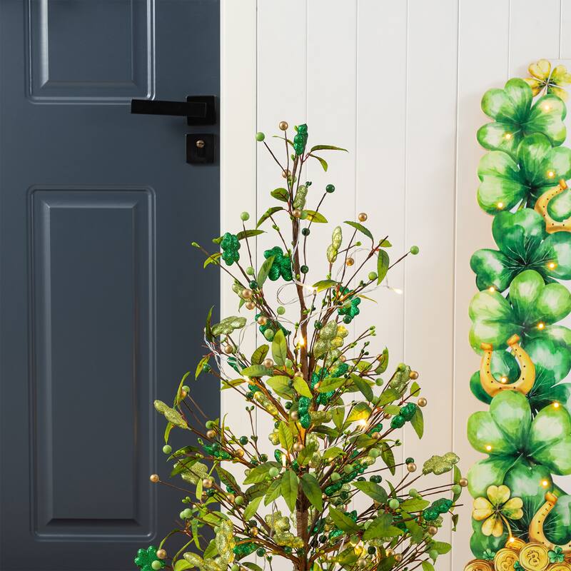 Glitzhome 36"H LED Lightd St. Patrick's Shamrock Urn Porch Tree with Timer