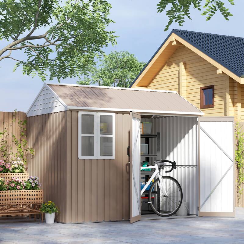 Outsunny 8' x 6' Outdoor Storage Shed, Metal Garden Shed with Window & Double Lockable Door, Outdoor Tool Shed Storage