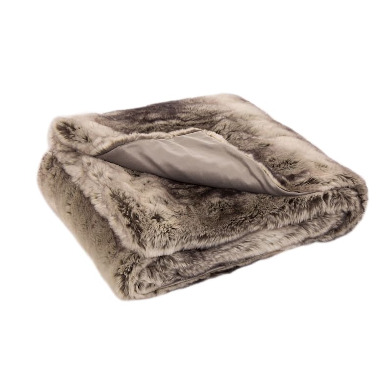 Glitzhome 50"W 60" Luxurious Faux Fur Xmas Throw Blanket - Grey