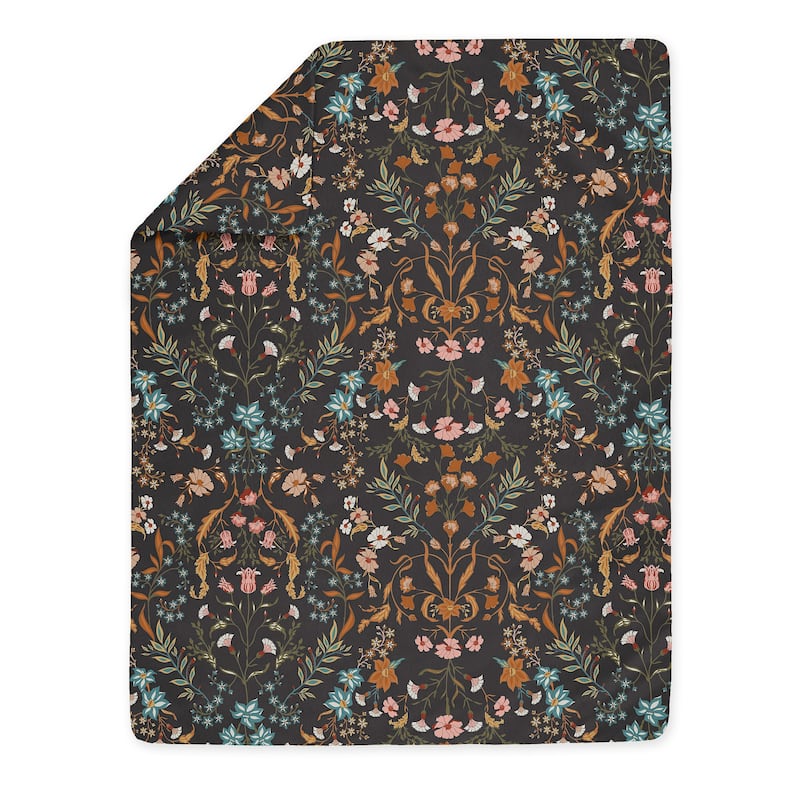 Sweet Jojo Designs Boho Wildflower Vintage Floral Girl 5p Toddler Comforter Set Black Orange Teal Bohemian Farmhouse Cottagecore