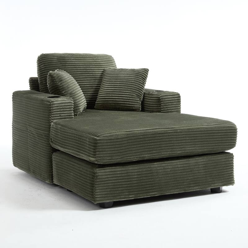 Corduroy Upholstered Chaise Lounge Sofa,Magazine bag,Detachable Cushions Deep Seat for Living Room Office