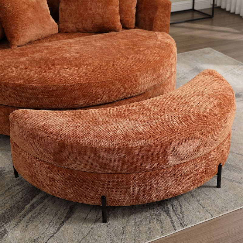 59.8''W Oversized Sofa Chair Set, Round Accent Barrel Chair With 5 Pillows and 1 Storage Ottoman