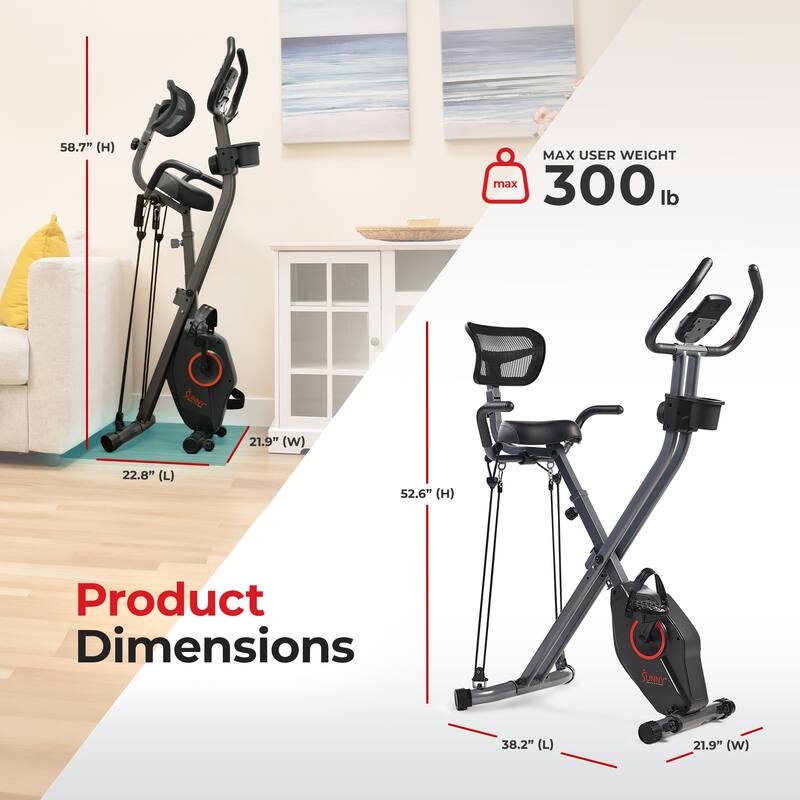 Sunny Health & Fitness Full Body Foldable Magnetic X-Bike Pro - SF-B223012 - Black - 38.5 L x 21.9 W x 52.6H