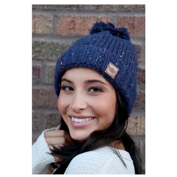 Shop Panache Women S Speckled Cable Knit Hat Cap Crown Tag Fleece Lined Pom Navy Overstock 30389017