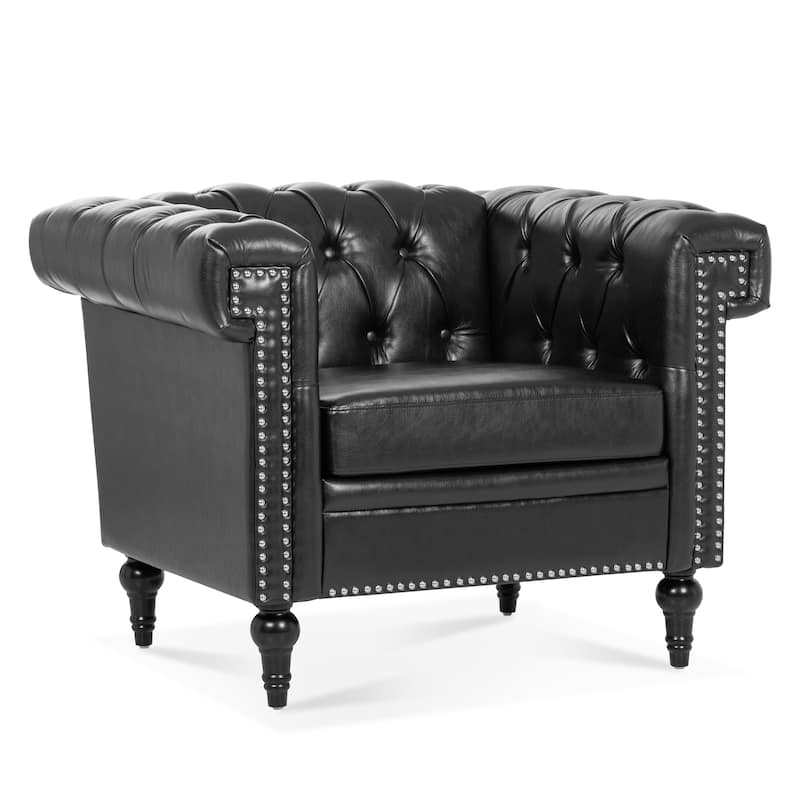 Black 38.98" Buttons Tufted Accent Chair with Birch Legs