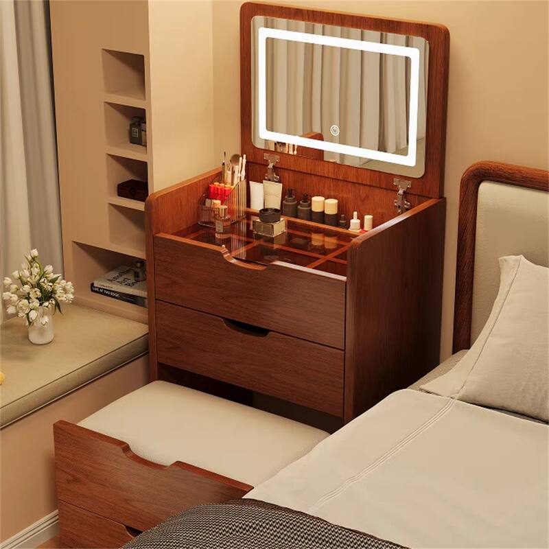 3 In 1 Vanity Desk with Mirror,Visible Glass Desktop,Drawers and Stool