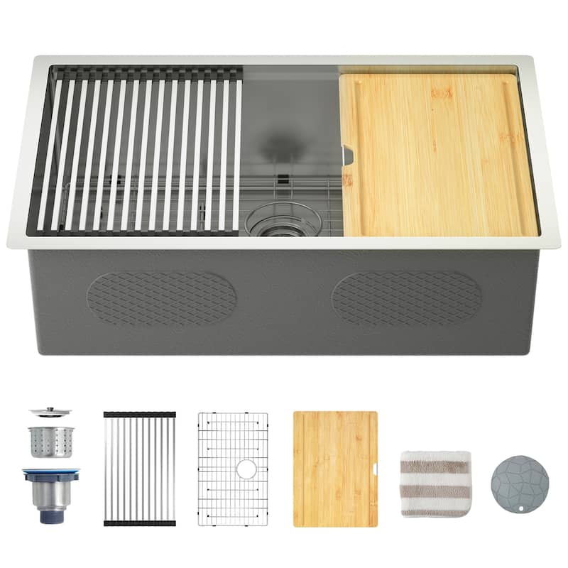 Workstation Ledge Handmade Undermount Kitchen Sink - Silver