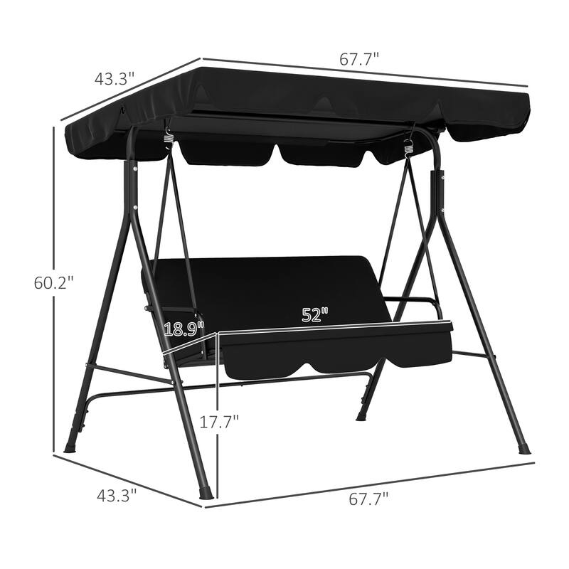Steel 3-Seat Patio Swing with Stand with Removable Cushion and Adjustable Tilt Canopy (440lb Capacity)