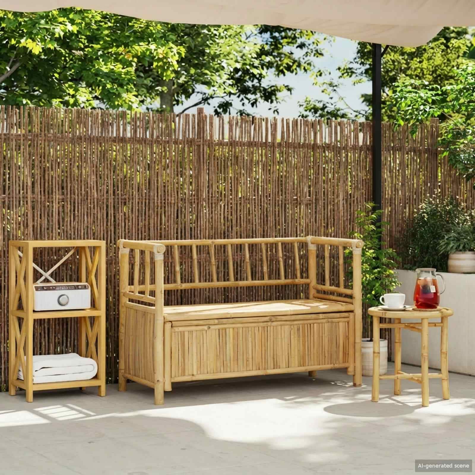 vidaXL Garden Storage Bench Natural Bamboo Outdoor Seating Modern Furniture