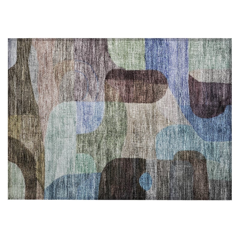 Machine Washable Indoor/ Outdoor Abstract Contemporary Chantille Rug