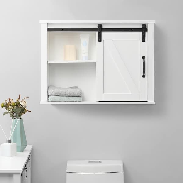 Farmhouse White MDF Wood Bathroom Wall Cabinet - Overstock - 31827194