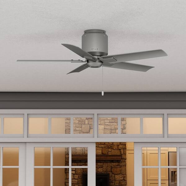slide 2 of 23, Hunter 44" Terrace Cove Outdoor Low Profile Ceiling Fan and Pull Chain, Damp-Rated Matte Silver