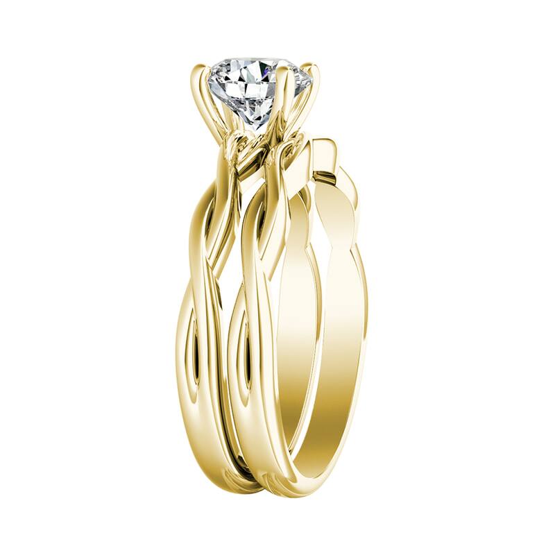 Auriya 1ct Twisted Cushion-cut Moissanite Engagement Ring Set 14k Gold