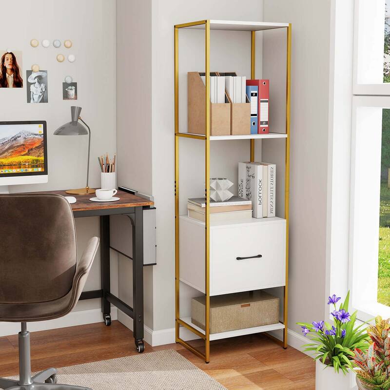 Costway 5-Tier Bookshelf with 4 Open Shelves Storage Drawer Modern - See Details