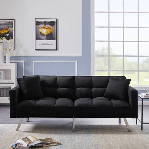 Twin Convertible Futon Sofa Bed, Velvet Sleeper Sofa Couch(Black)