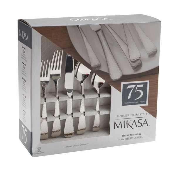 Mikasa 18.10 Hammered Opulent Satin 75-Piece Flatware Set - On