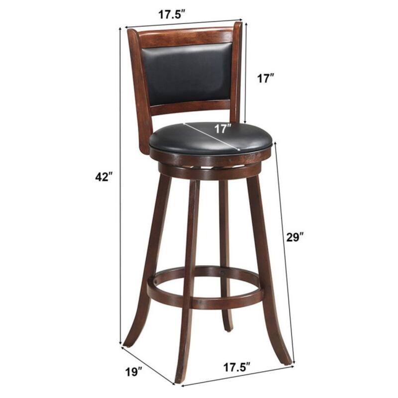 Set of 2 Rubber Wood Bar Stools with 360° Swivel and Sponge Cushion Seat - 17.5" x 19" x 42"(W x D x H)