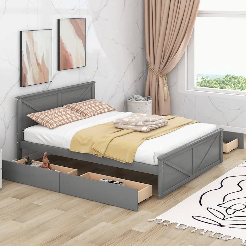 Wooden Platform Bed with Four Drawers