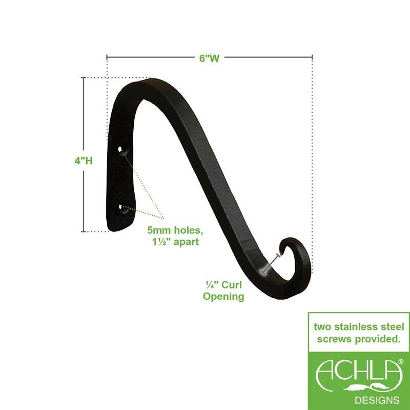 Achla Designs Set of 2 Angled Up Curled Wall Bracket, 6 Inch Long, Black Powder Coat Finish