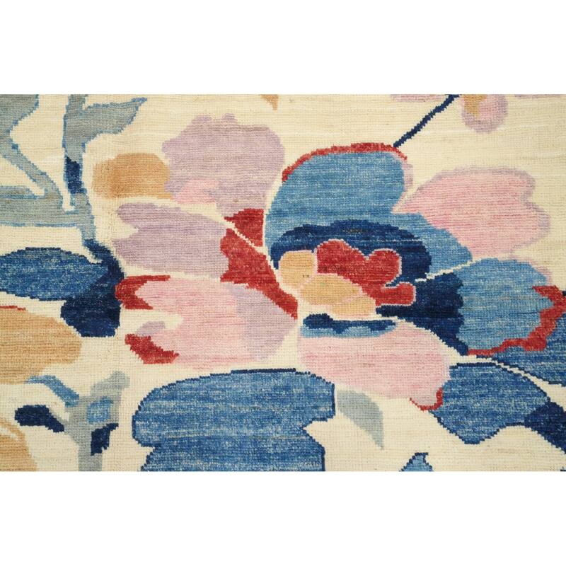 Hand Knotted Oriental 100% Wool Carpet Transitional Floral Beige & Ivories Oushak Area Rug - 9' 8'' X 8' 6''