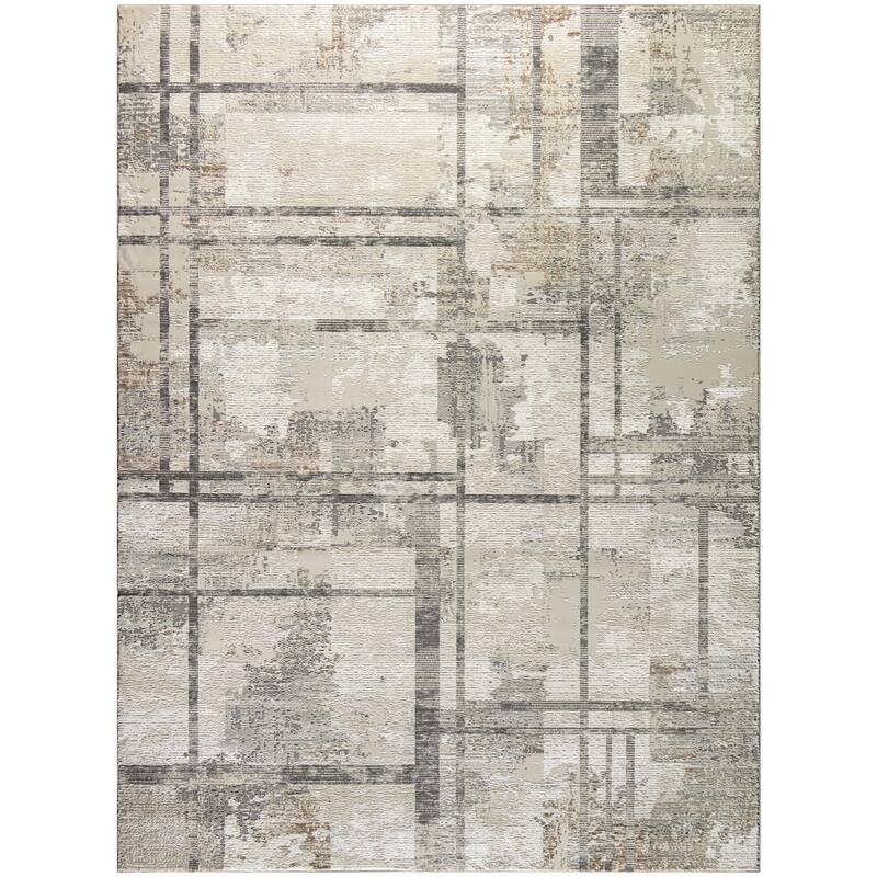Power Loomed Abstract Modern Non Skid Stain Resistant Area Rug - 118' X '94' X '0.5