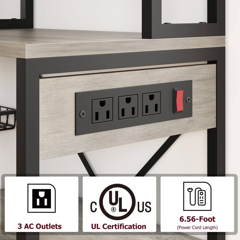 Bakers Rack with Power Outlet, Industrial Microwave Stand