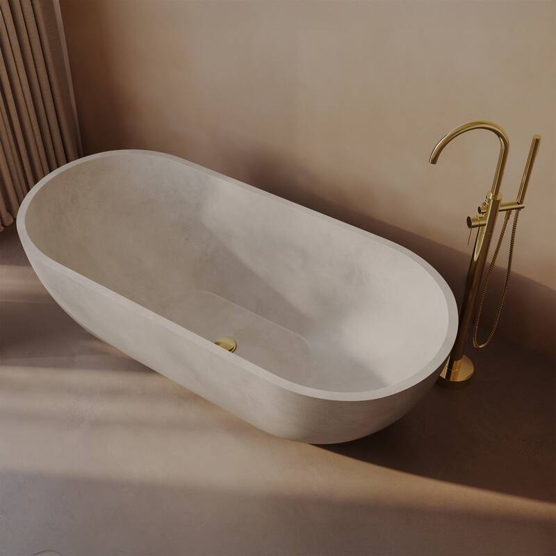 Claire 60" FreestandingConcreteBathtub In Sand, Drain Included