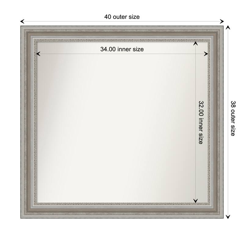 Parlor Silver Framed Non-Beveled Custom Wall Mirror, Bathroom Vanity Mirror - Outer Size: 39.5 x 37.5