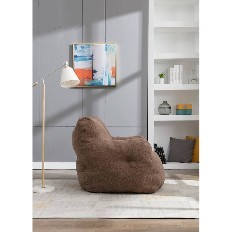 Grondin Mid-Century Modern Faux Fur Fabric Upholstery Bean Bag Chair Tufted Foam Padding Lazy Sofa with Armrests