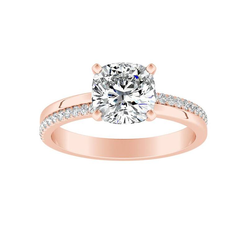 Auriya 1ct Cushion-cut Moissanite and Diamond Engagement Ring 14k Gold 0.12ct TDW - Rose - 9.5