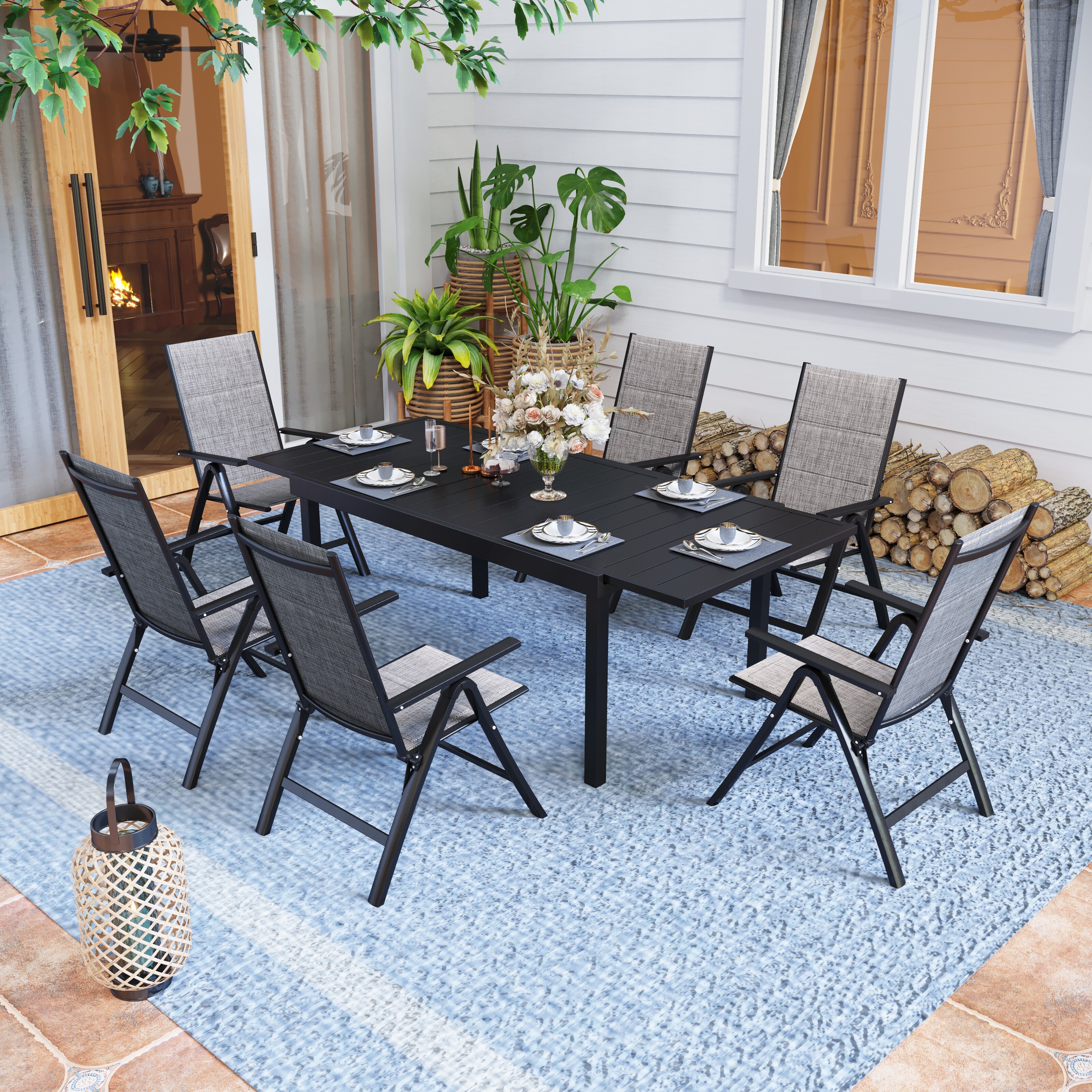 9 piece outdoor setting with glass table deals