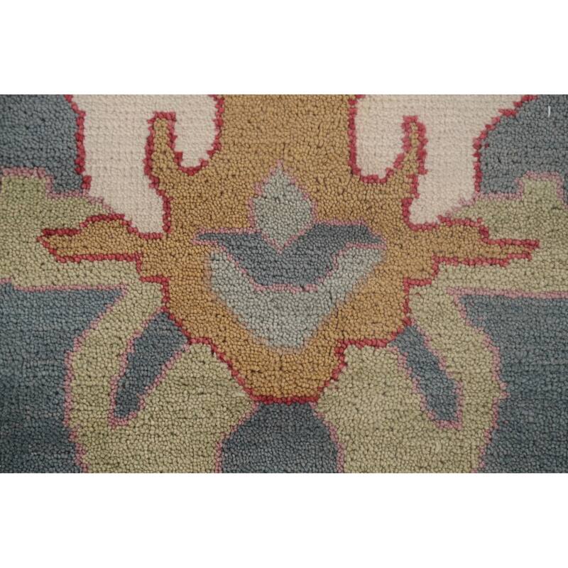 Floral Blue Oushak Area Rug Handmade Wool Carpet - 9'3"x 11'10"