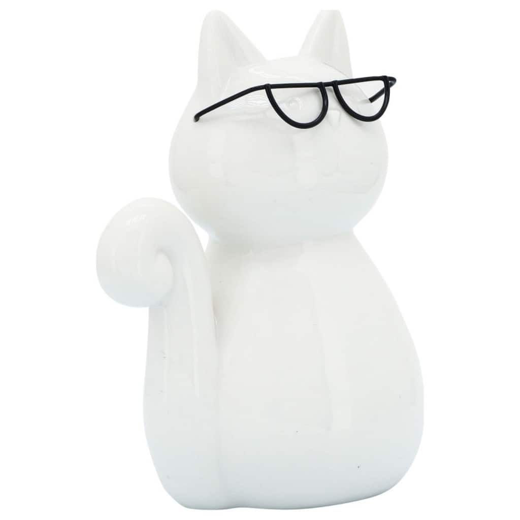 Sitting Cat with Eyeglasses Tabletop Figurine - 8" - White