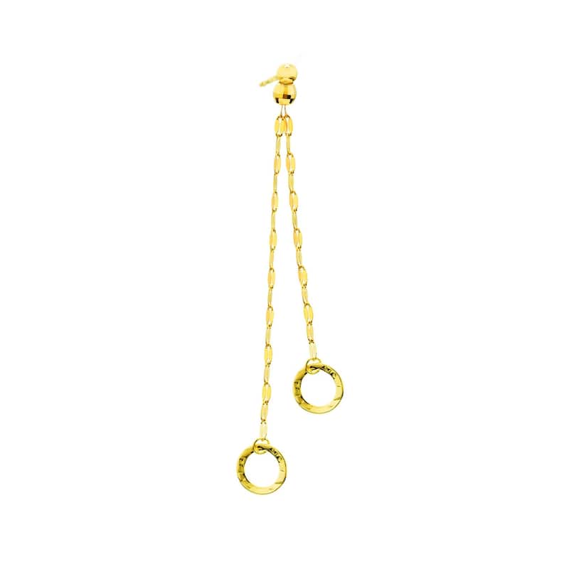 Curata 14k Yellow 60x10mm Gold Dangle Circle Double Strand Earrings