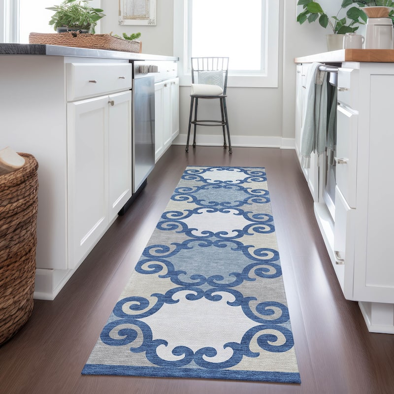 Machine Washable Indoor/ Outdoor Chantille Scroll Rug