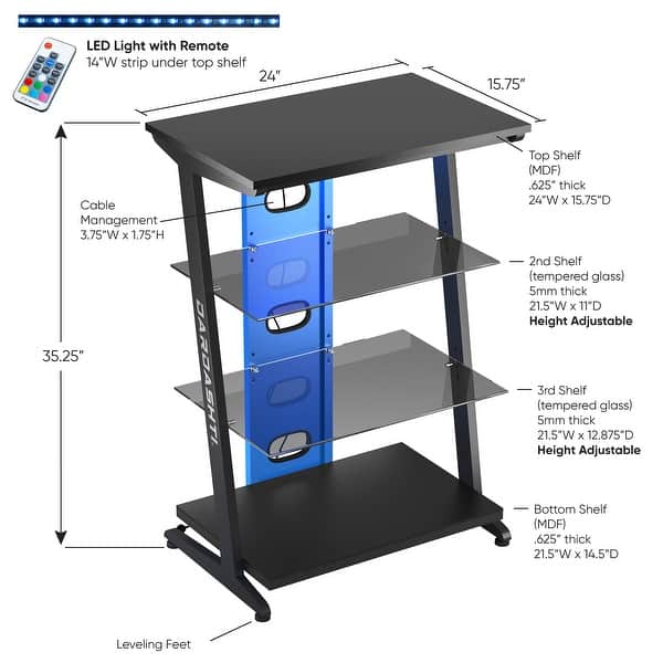 Dardashti 4Tiered Tempered Glass Adjustable Gaming Shelf Bed Bath