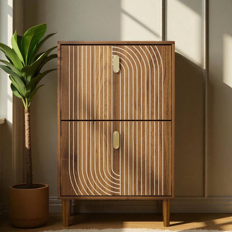 23.6" Shoe Storage Cabinet with 2 Flip Drawers, Modern Freestanding Shoe Organizer with Metal Handles for Entryway