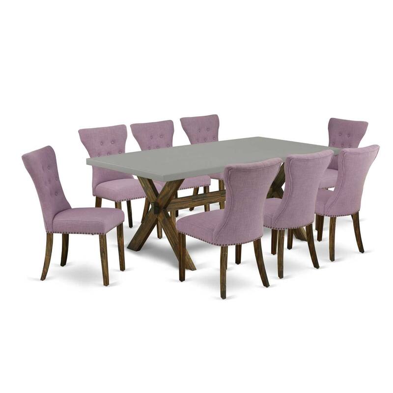 Elegant 9-Piece Dining Set - Rectangular Table with 8 Parsons Chairs - Hardwood Frame - Dining Room Furniture