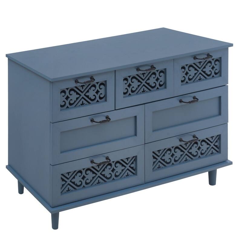 American Style Wood Sideboard Buffet Cabinet with 7 Storage Drawers