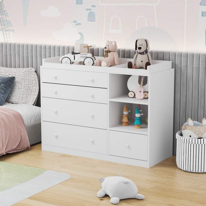 Timechee 47.2"W 5 Drawers Wooden Changing Table Dresser