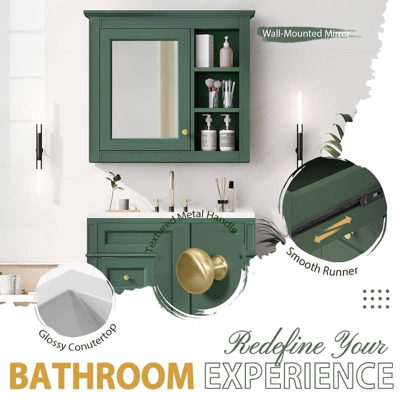 Plywood Freestanding Bathroom Vanity Set in Maple with Mirror Cabinet - 30" x 18"