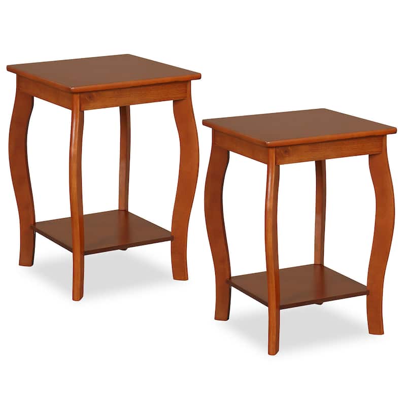 Gymax 2-Tier Square End Table Set of 2 Narrow Sofa Side Nightstand w/