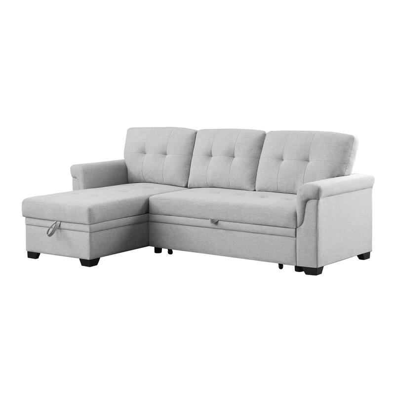 Solid Wood Frame Linen Reversible Sleeper Sectional Sofa with Storage Chaise