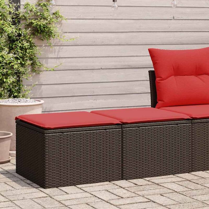 vidaXL Patio Sofa Set with Cushions Outdoor Stools 2 Piece Poly Rattan Acacia - 21.7 x 21.7 x 14.6 - Brown
