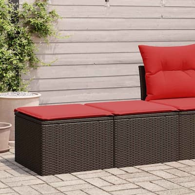 vidaXL Patio Sofa Set with Cushions Outdoor Stools 2 Piece Poly Rattan Acacia - 21.7 x 21.7 x 14.6