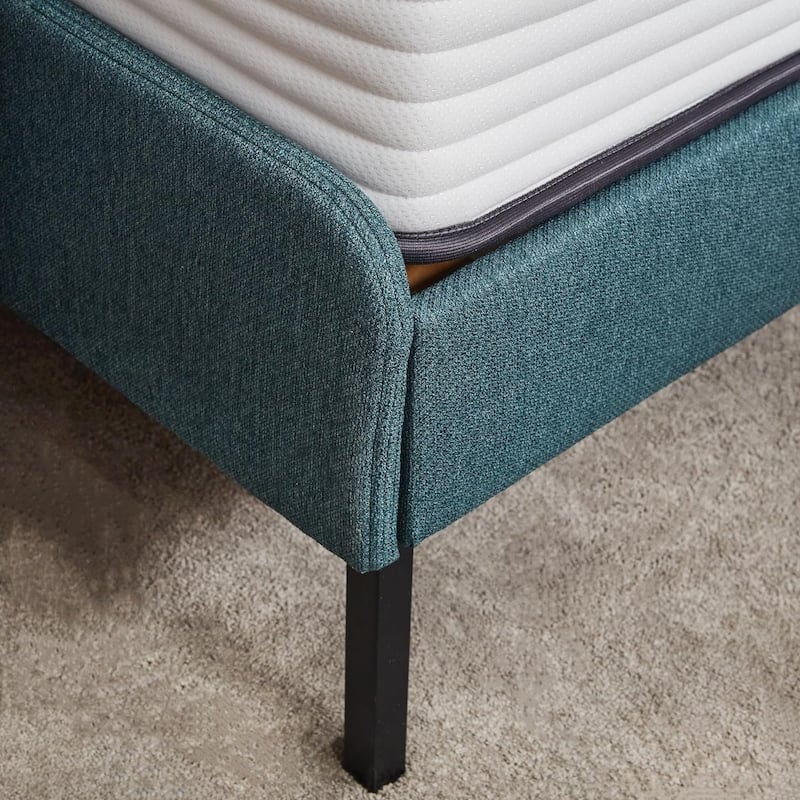 Twin Bed Frame Upholstered Platform with Headboard and Strong Wooden Slats,No Box Spring Needed, Easy Assembly